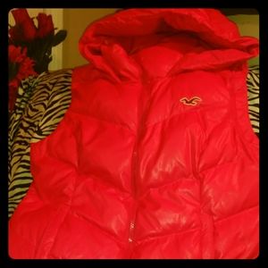 HOLLISTER BRIGHT PINK ZIPPER VEST WITH HOOD